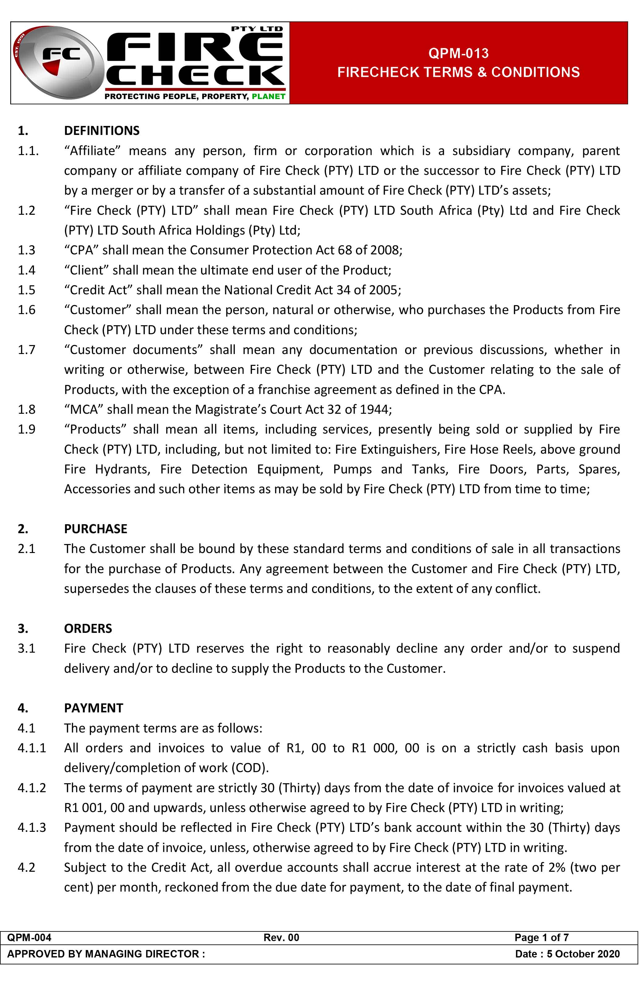 QPM 013 FIRECHECK Terms Conditions rev00 1