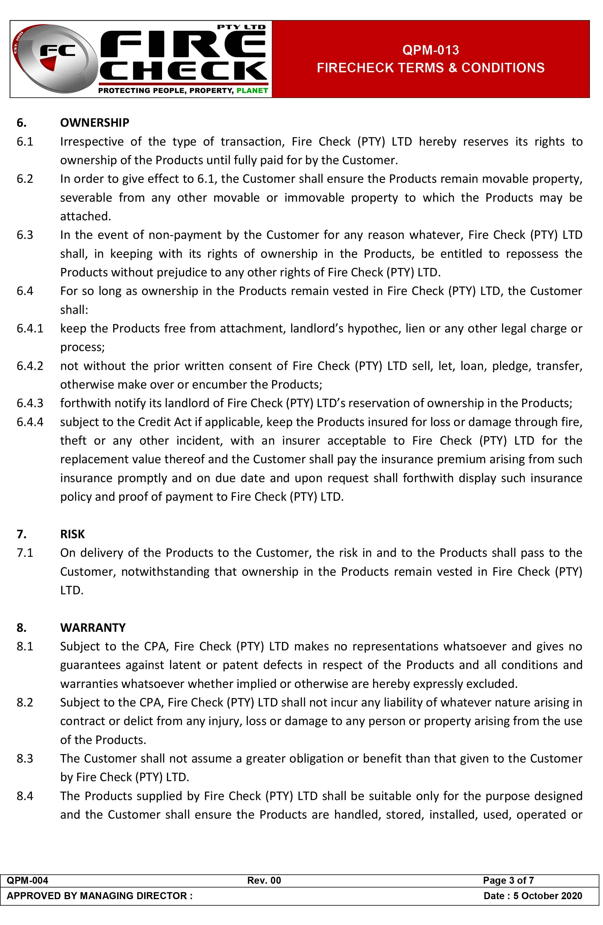 QPM 013 FIRECHECK Terms Conditions rev00 3