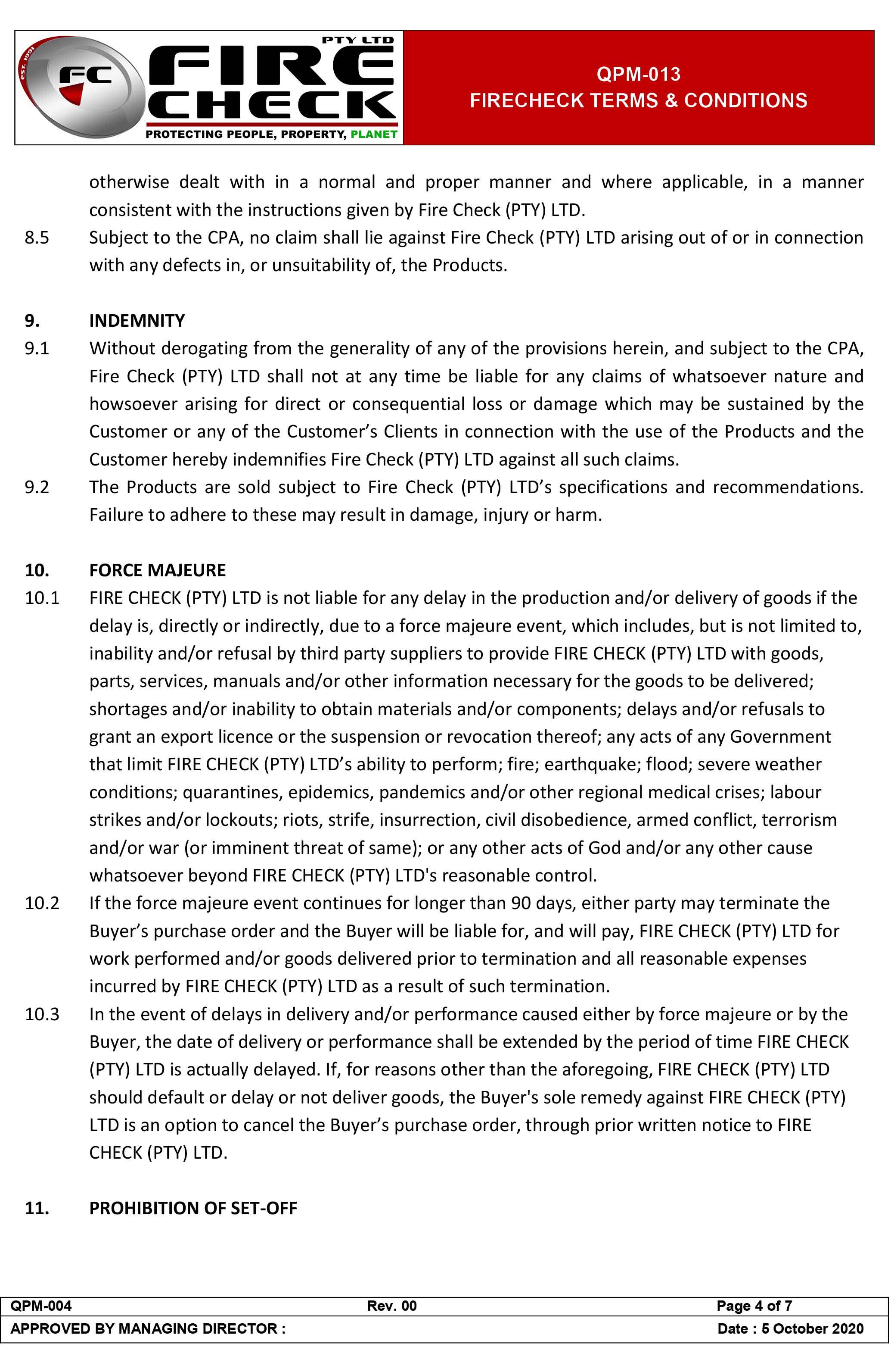 QPM 013 FIRECHECK Terms Conditions rev00 4