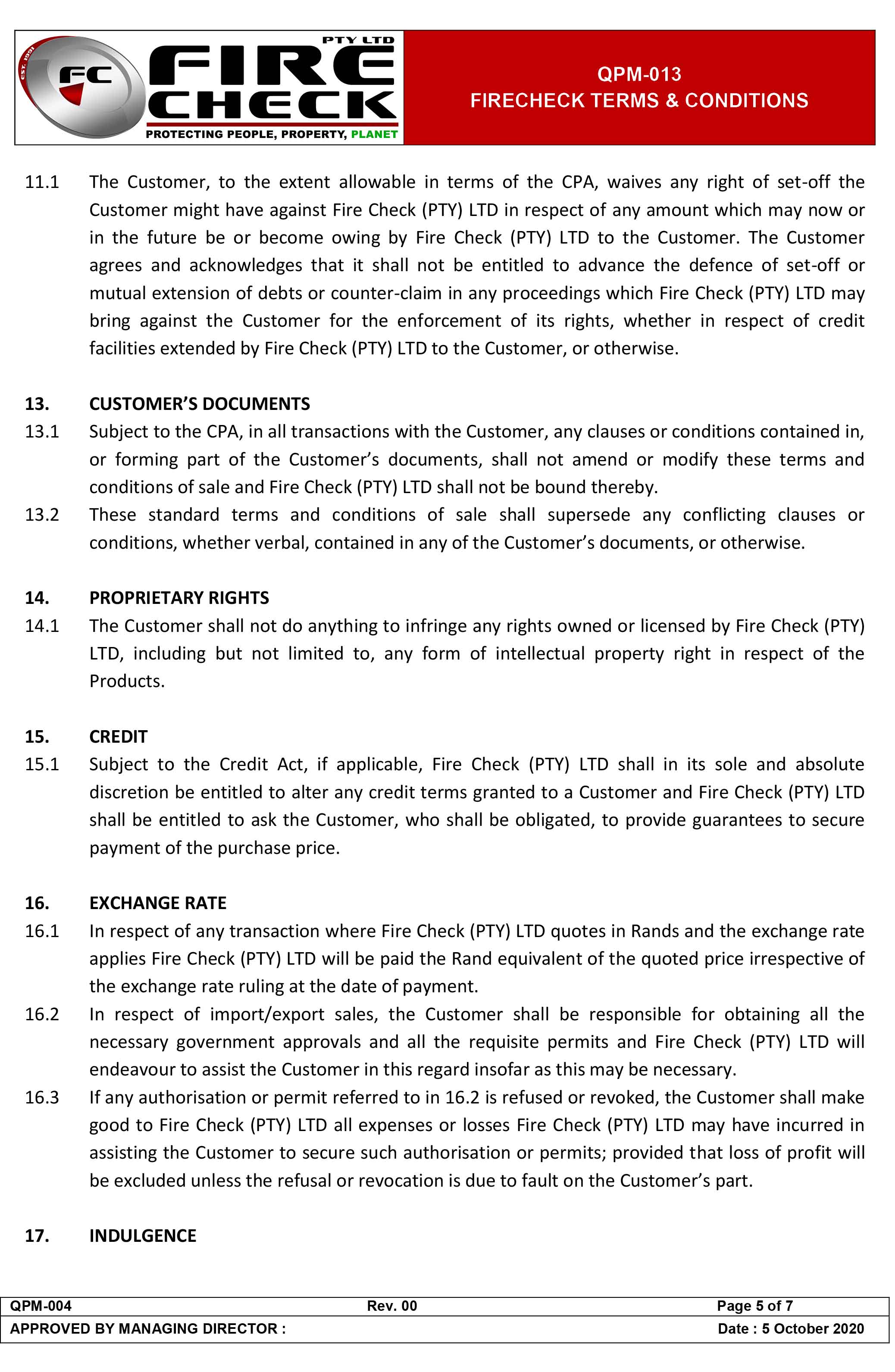 QPM 013 FIRECHECK Terms Conditions rev00 5