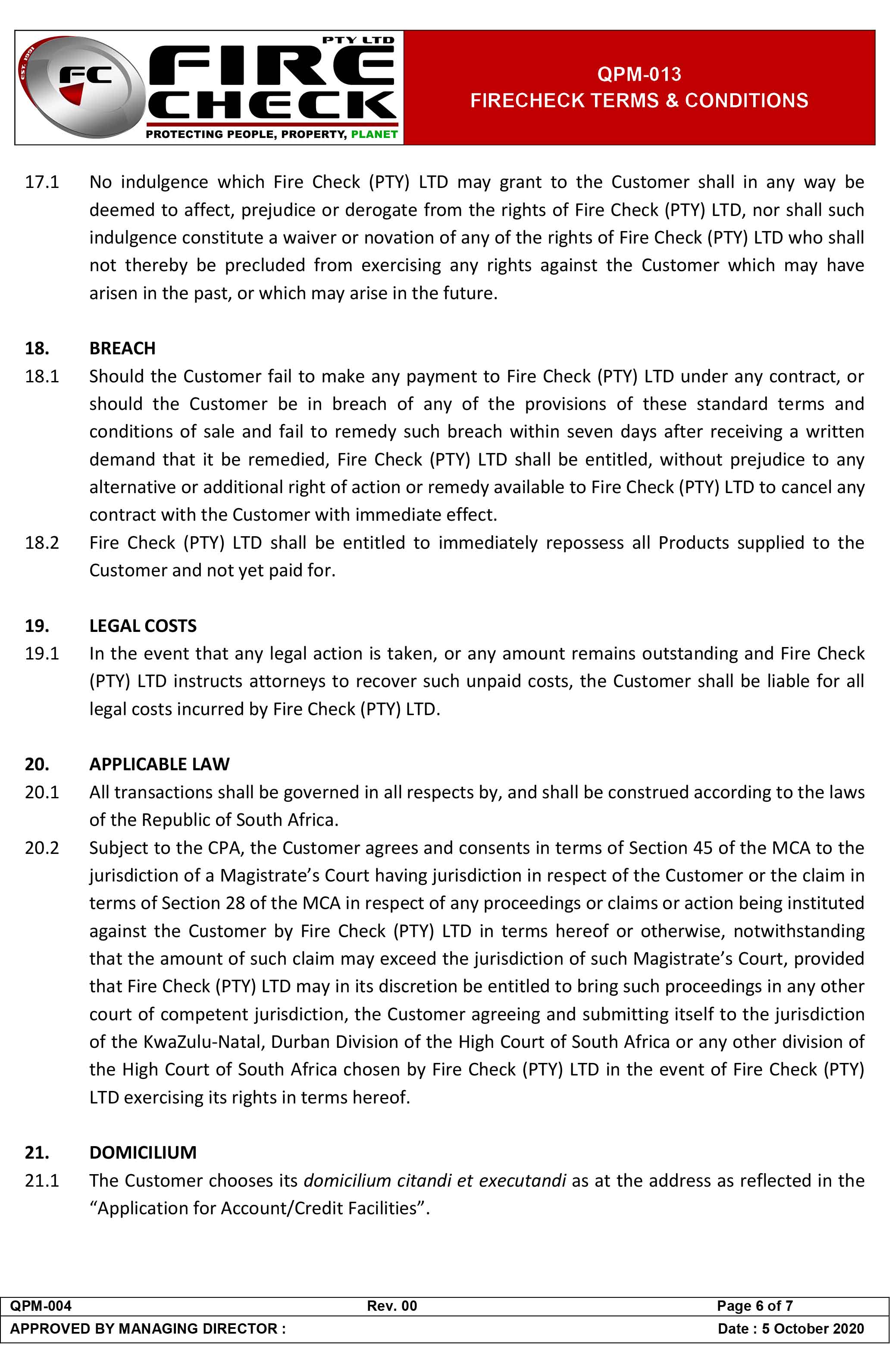 QPM 013 FIRECHECK Terms Conditions rev00 6